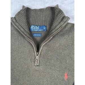 Polo Ralph Lauren Sweater Mens Medium Army Green Henley Knit Pullover 1/4 Zip